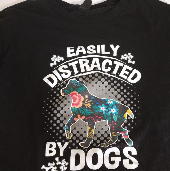 Easily Distracted By Dogs Black Graphic Print T-shirt - Picture 1 of 1